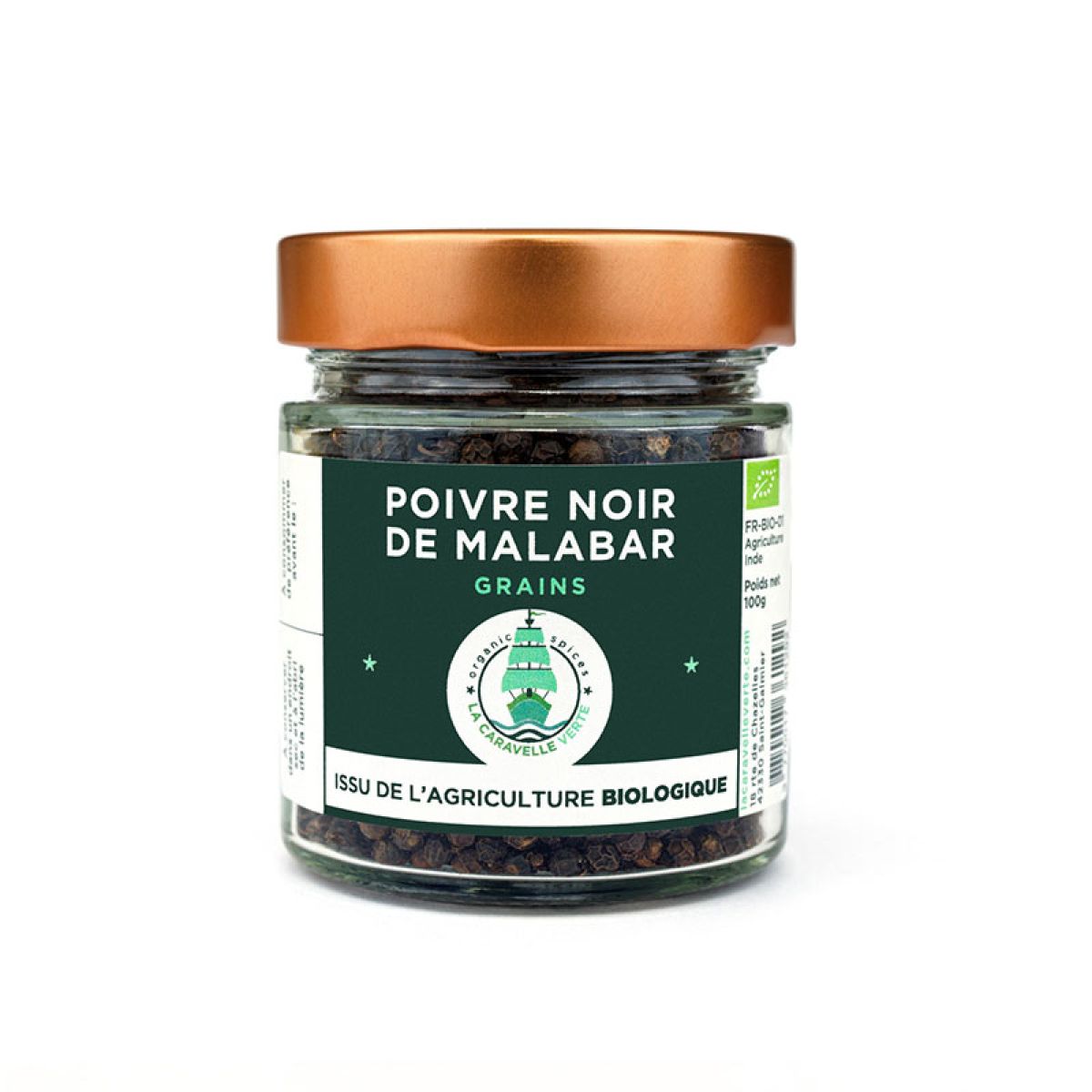 Poivre noir de Malabar - En grains bio 500g