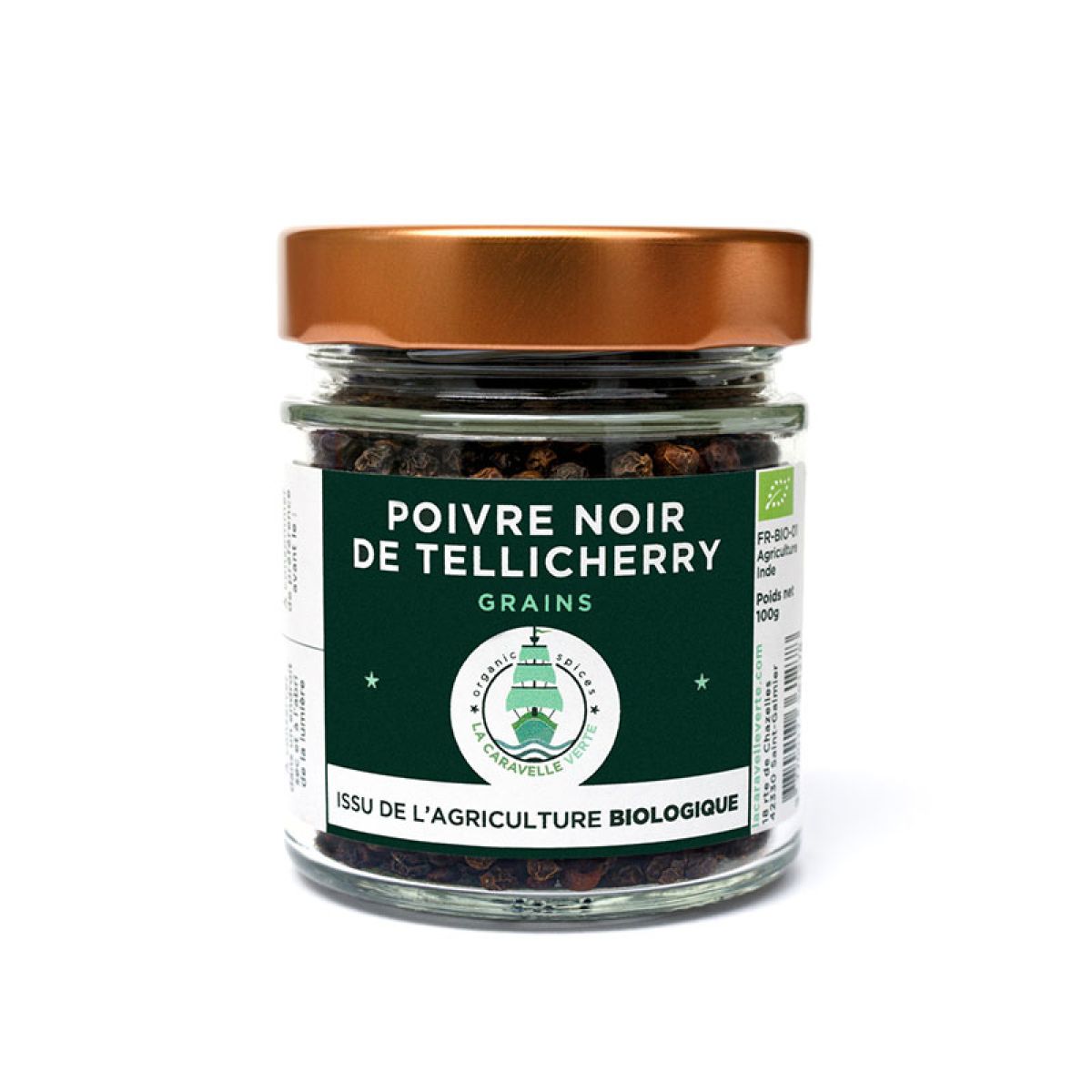 Poivre noir de Tellicherry - En grains bio 50g