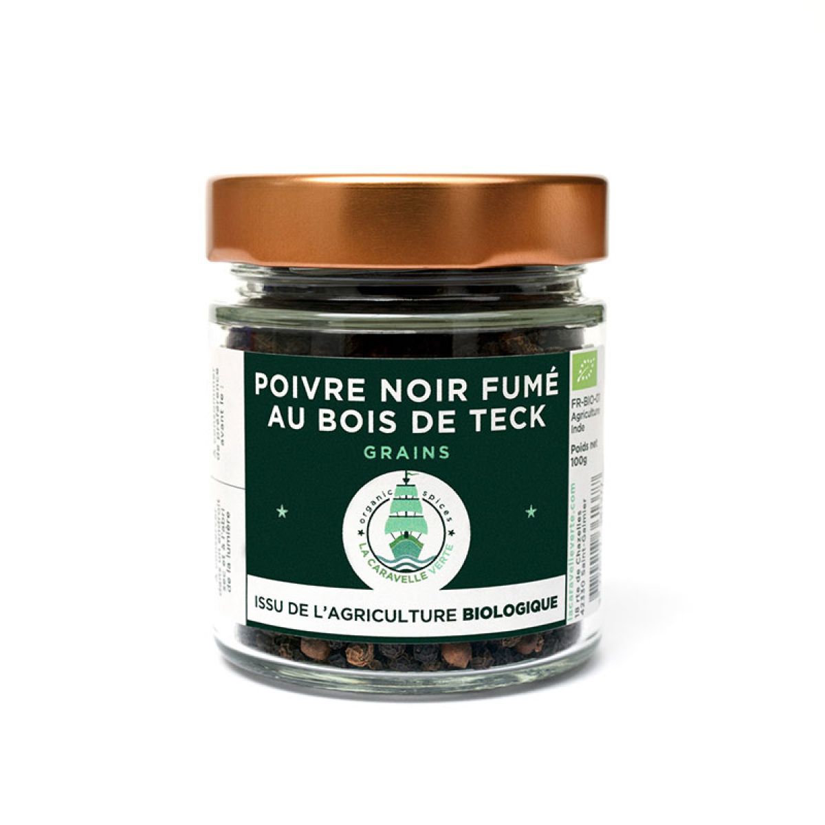 Poivre noir fumé au bois de Teck - En grains bio 50g